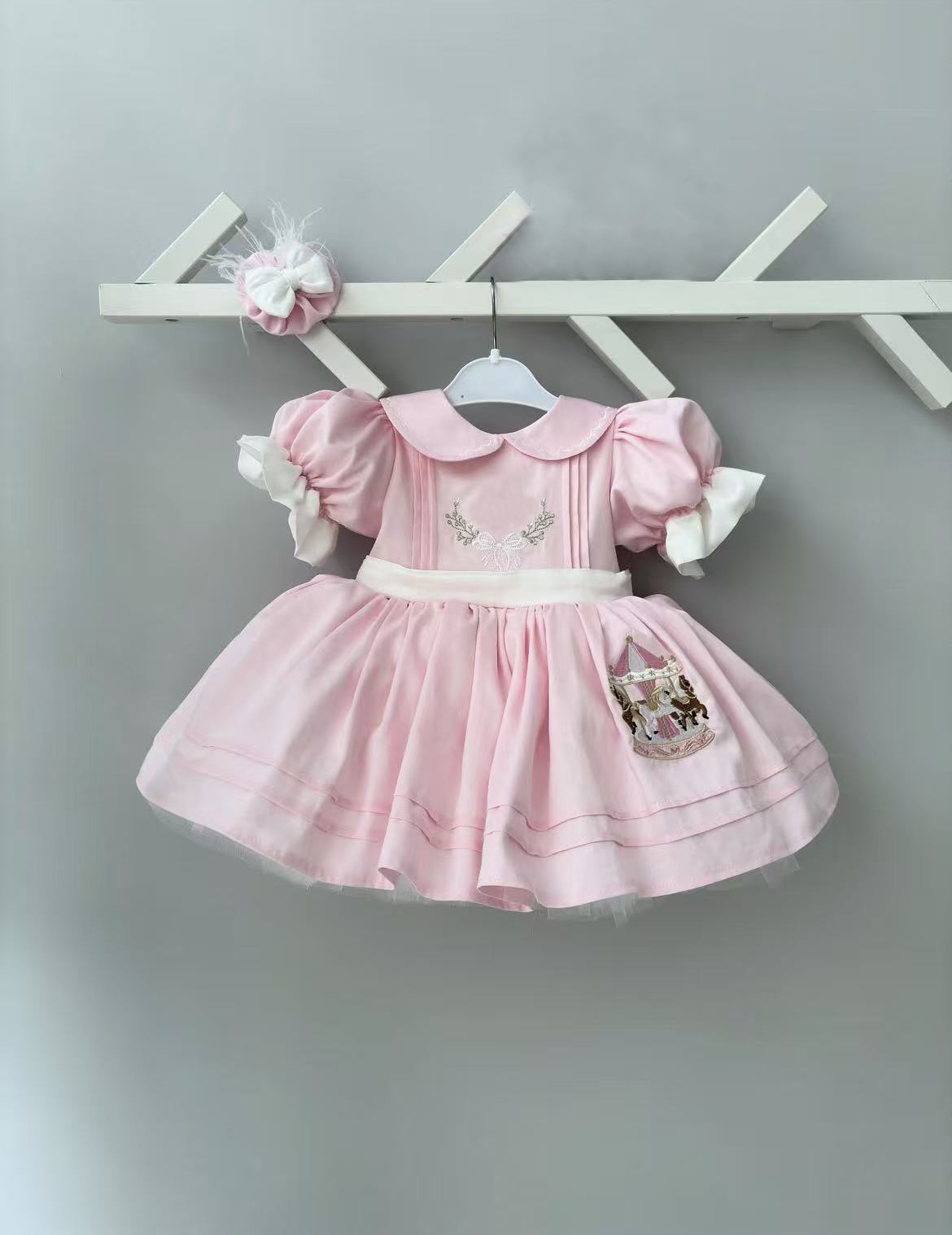 Photography Vintage Style - 0-12Y Baby Girl Summer Pink Carousel